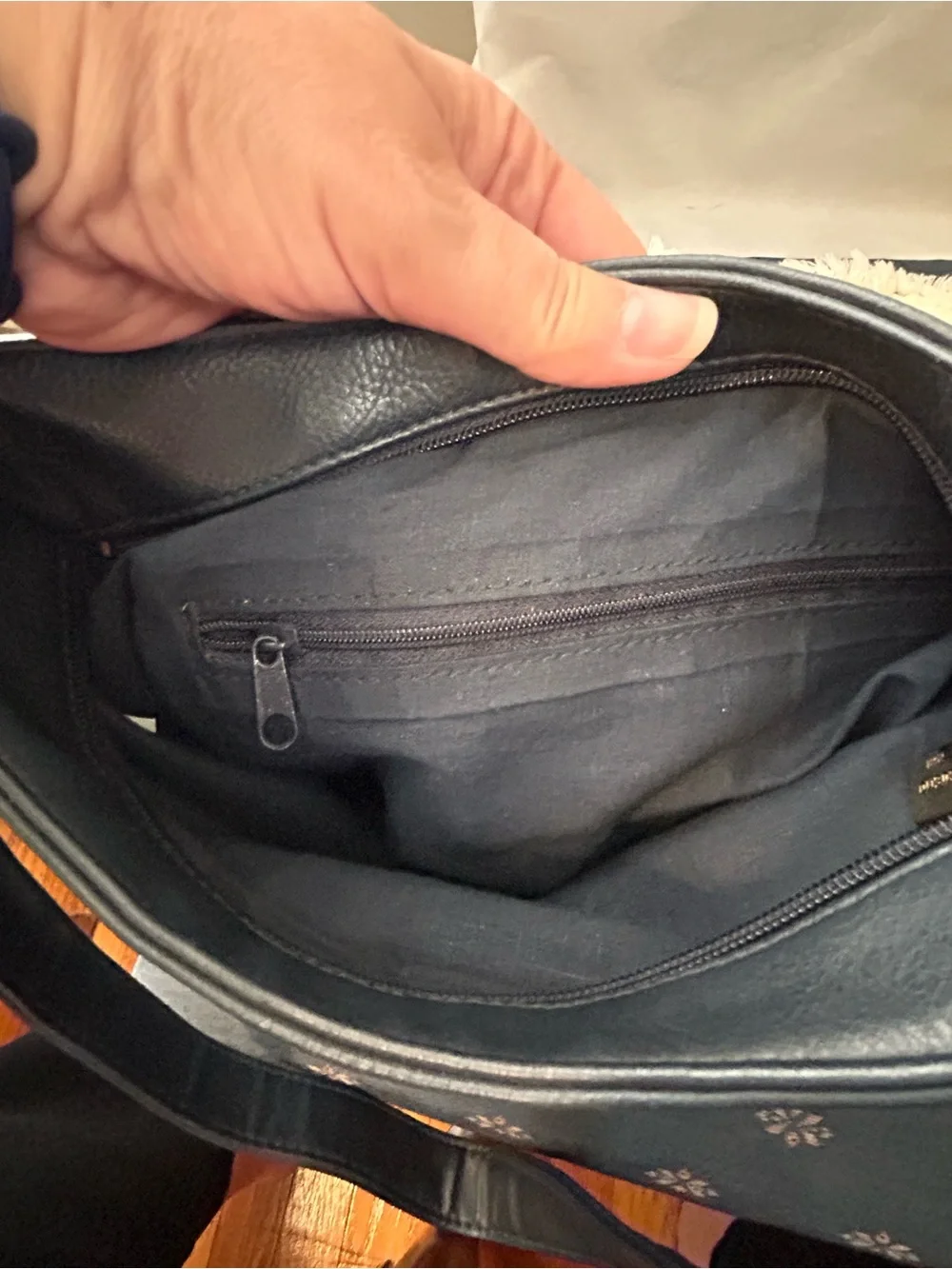 Bueno Navy Blue Leather Shoulder Bag with Gold Hardware